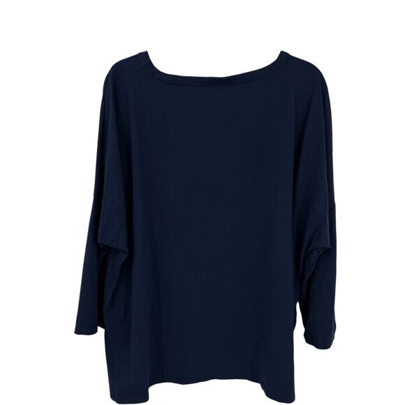 Marla Wynne Layers Boxy Square neck top size XL 3/4 Sleeve Navy Blue Split Hem - Picture 3 of 7